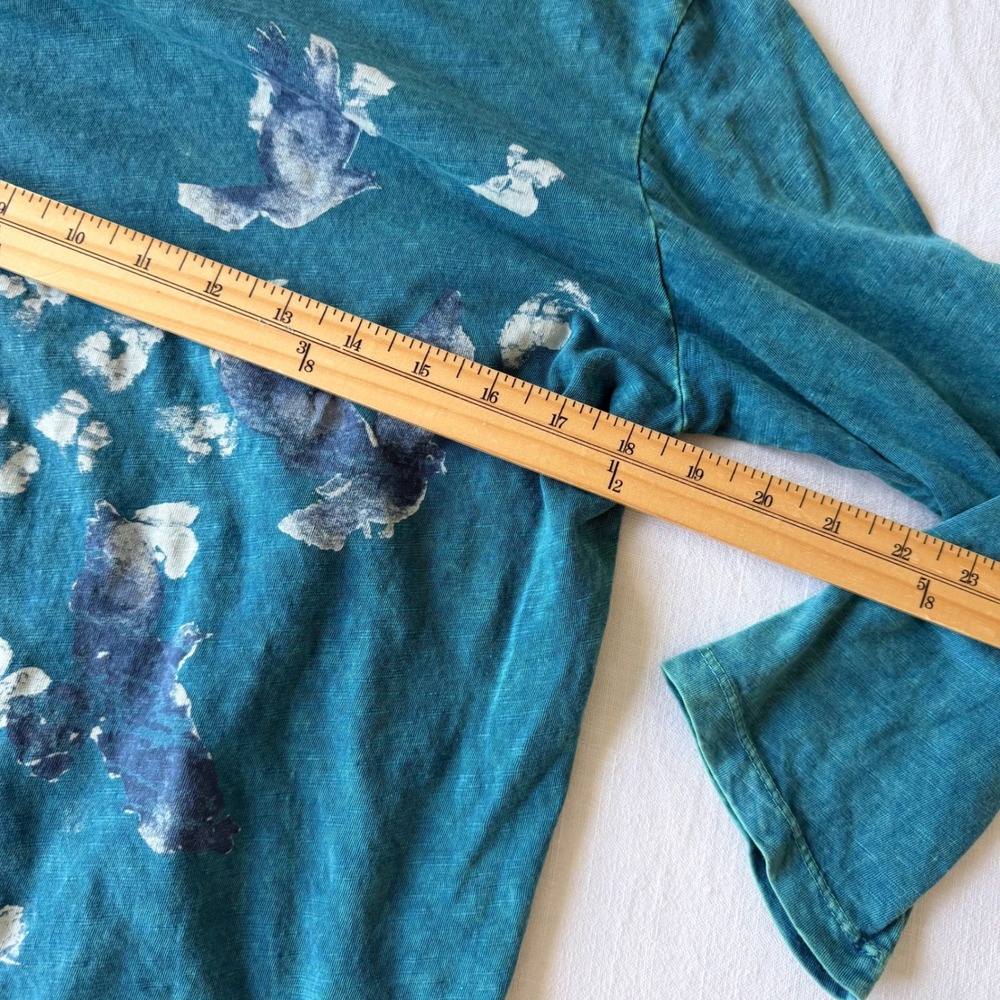 Jess & Jane Womens Teal Blue Bird Floral 3/4 Sleeve Cotton Top M M48-000 - Picture 6 of 8